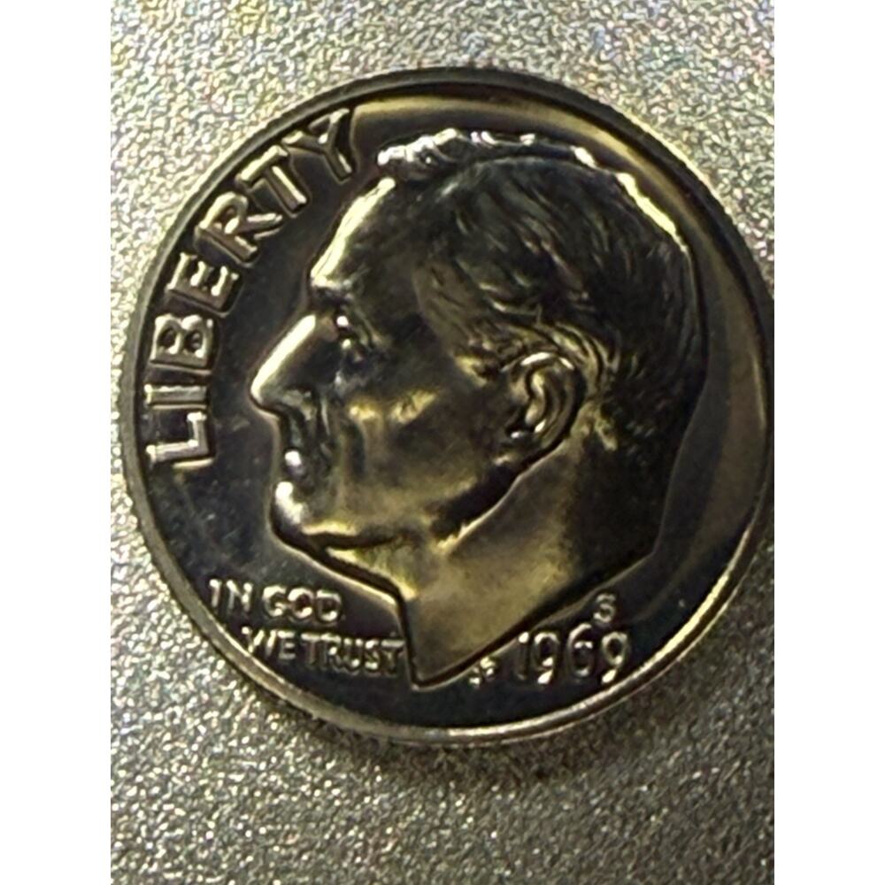 1969 S Roosevelt Dime Proof Deep Cameo doubling on numbers